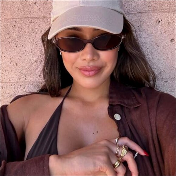 Retro Oval Sunglasses Lightweight Narrow Frame UV Protection